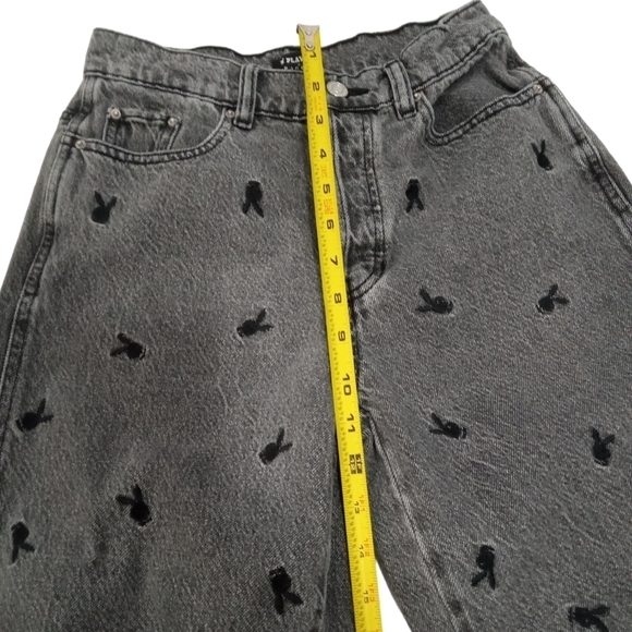 Pacsun x Playboy Charcoal Logo Print Straight Leg Button Fly High Waist Sz 25 - Picture 7 of 10